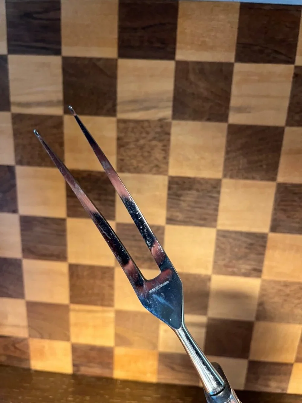 Vintage Carving Fork made in Germany, flower on handle missing petal
